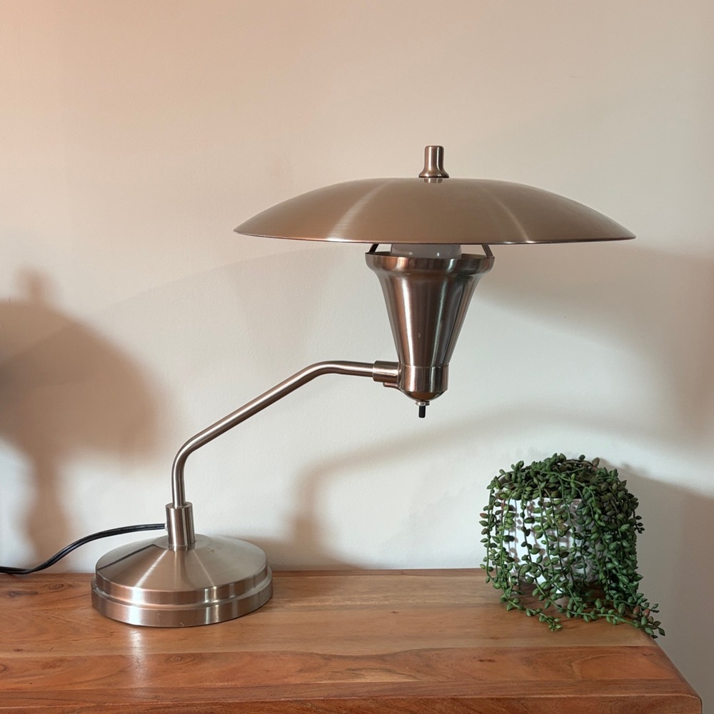Vintage MCM Fying Saucer Silver Table Lamp